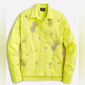 J. Crew Collection relaxed-fit cropped shirt with crystals yellow green button 4